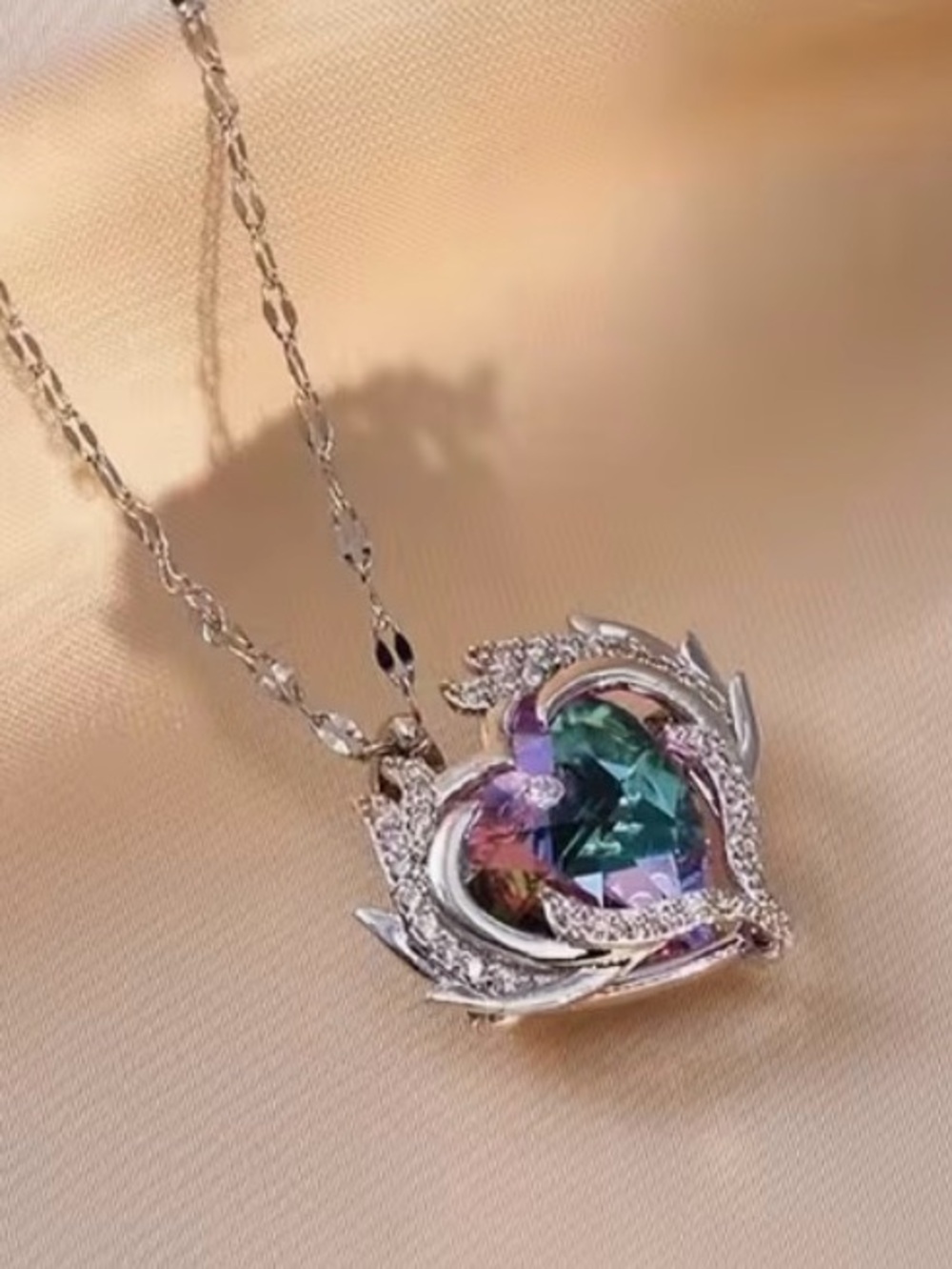 Heart of the Ocean Silver Heart Pendant Necklace with Blue-Purple Crystal - Picture 6 of 11